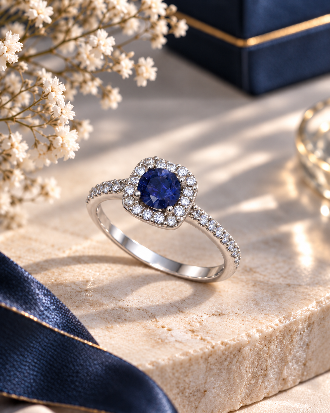 Bague de fiançailles avec pierre cordiérite 