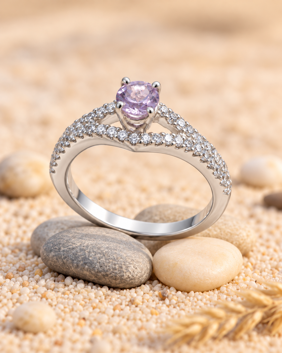 Bague de fiançailles avec pierre améthyste 