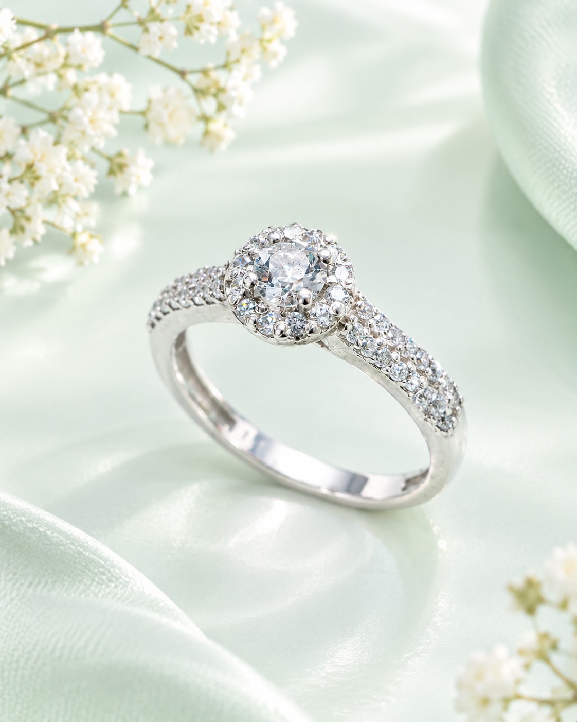 Bague de fiançailles Halo pavée  avec pierre  zircon 